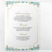 Aquamariner Blumengoldkatholischer QR-Code Hochzei Dreifach Gefaltete Einladung (Innen Erste Seite)