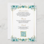 Aquamariner Blumengoldkatholischer QR-Code Hochzei Einladung (Rückseite)