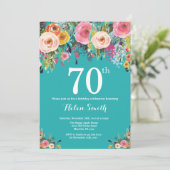 Aquamariner Blumenkohl 70. Geburtstag Einladung (Stehend Vorderseite)