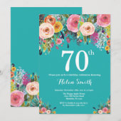 Aquamariner Blumenkohl 70. Geburtstag Einladung (Vorne/Hinten)