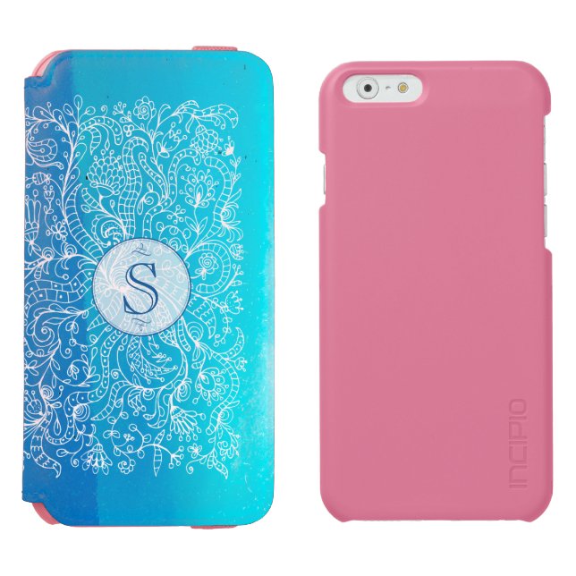 Aquamariner Blumenmonogramm Incipio iPhone 6 Geldbeutel-Hülle (Seite an Seite)