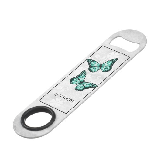Aquamariner Blumenstrauß Personalisierter Bar Key (Vorderseite Schrägansicht)