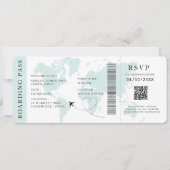 Aquamariner Boarding Pass Hochzeit in Urlaubsort Q Einladung (Vorderseite)
