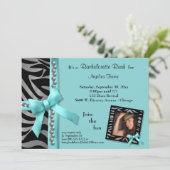 Aquamariner Bogen mit silbernen Perlen und Einladung (Stehend Vorderseite)