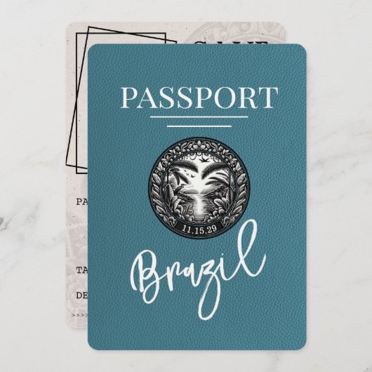 Aquamariner Brasilien-Pass Save the Date (Vorne/Hinten)