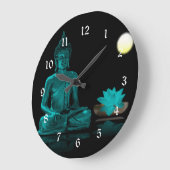 Aquamariner Buddha-Meditation unter Vollmond Große Wanduhr (Winkel)