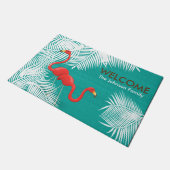 Aquamariner Burlap mit rosa Flamingos Fußmatte (Schrägansicht)