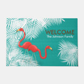 Aquamariner Burlap mit rosa Flamingos Fußmatte (Vorderseite)