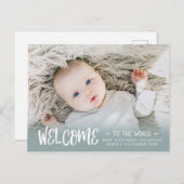 Aquamariner Burlap Willkommen bei der Geburtsstund Ankündigungspostkarte (Vorne/Hinten)