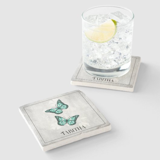 Aquamariner Butterfly Personalisierter Stein Unter Steinuntersetzer (Seitenansicht)