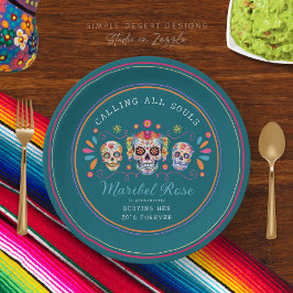 Aquamariner Caladera-Tag des Toten Zuckers Schädel Pappteller