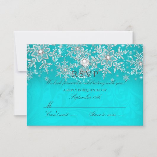 Aquamariner Crystal Pearl Snowflake Silver Winter RSVP Karte (Vorderseite)