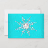 Aquamariner Crystal Pearl Snowflake Silver Winter RSVP Karte (Rückseite)