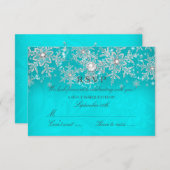Aquamariner Crystal Pearl Snowflake Silver Winter RSVP Karte (Vorne/Hinten)