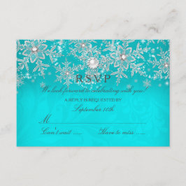 Aquamariner Crystal Pearl Snowflake Silver Winter RSVP Karte