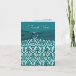 Aquamariner Damask Vielen Dank Note Card Dankeskarte