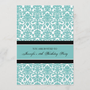 Aquamariner Damast-18. Geburtstags-Party Einladung