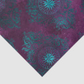 Aquamariner Damast auf Lila Decoupage Seidenpapier (Detail)