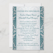 Aquamariner Damast auf silberner Hintergrund Einladung (Rückseite)