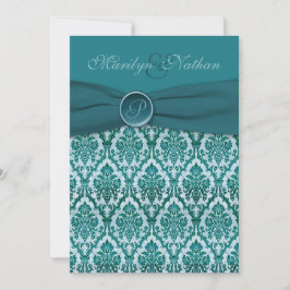 Aquamariner Damast-mit Monogramm Einladung