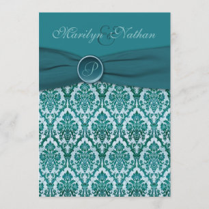 Aquamariner Damast-mit Monogramm Einladung