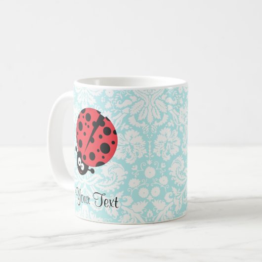 Aquamariner Damast-Muster-Marienkäfer Kaffeetasse (Vorderseite Links)