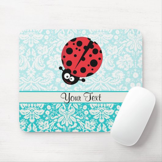 Aquamariner Damast-Muster-Marienkäfer Mousepad (Mit Mouse)