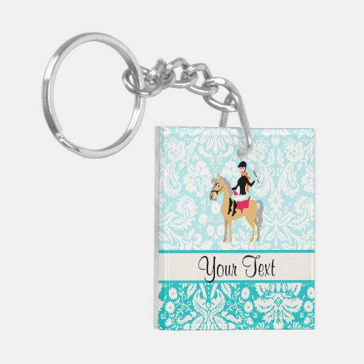 Aquamariner Damast-Reiter Schlüsselanhänger (Vorderseite links)