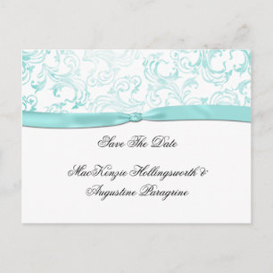 Aquamariner Damast Save the Date mit Aquamariner R Ankündigungspostkarte