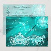 Aquamariner Disco-Ball, Princess Coach & Horses Sw Einladung (Vorne/Hinten)