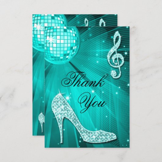 Aquamariner Disco-Ball-Schein-Heels dankt Ihnen Dankeskarte (Vorne/Hinten)