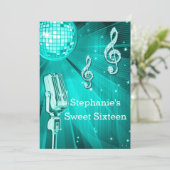 Aquamariner Disco-Ball und Retro Mikrofon 16. Einladung (Stehend Vorderseite)