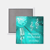 Aquamariner Disco-Ball und Retro-Mikrofon 70. Gebu Magnet (Vorderseite/Rückseite)