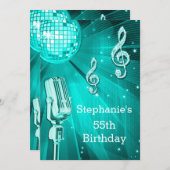 Aquamariner Diskothek und Retro-Mikrofon 55. Gebur Einladung (Vorne/Hinten)