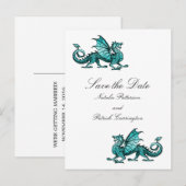 Aquamariner Drache Save the Date Postkarte (Vorne/Hinten)
