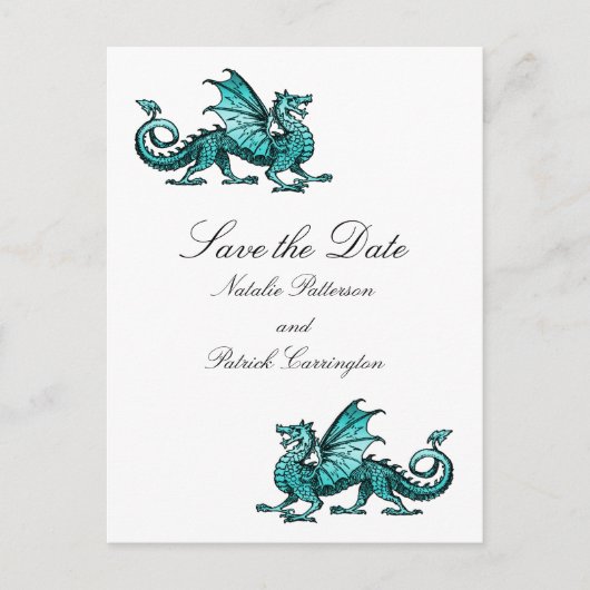 Aquamariner Drache Save the Date Postkarte (Vorderseite)