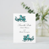 Aquamariner Drache Save the Date Postkarte (Stehend Vorderseite)