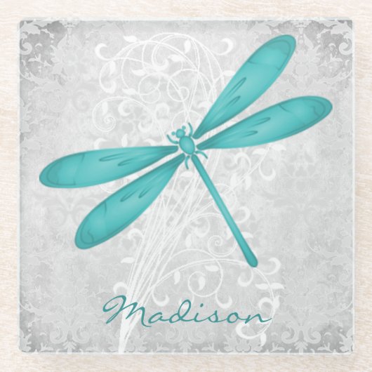 Aquamariner Dragonfly-Personalisierter Untersetzer (Vorderseite)