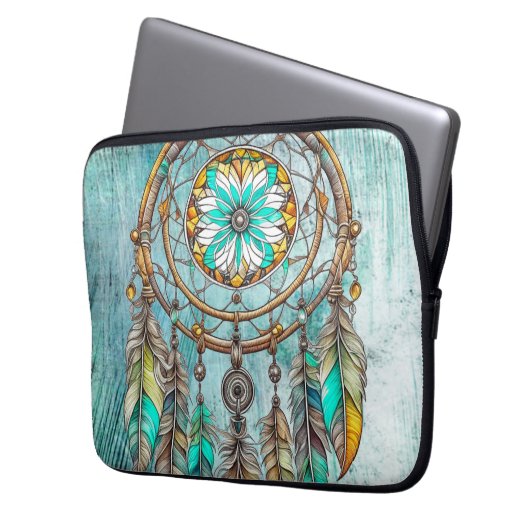 Aquamariner Dreamcatcher Mystical Boho Feathers an Laptopschutzhülle (Vorderseite Links)