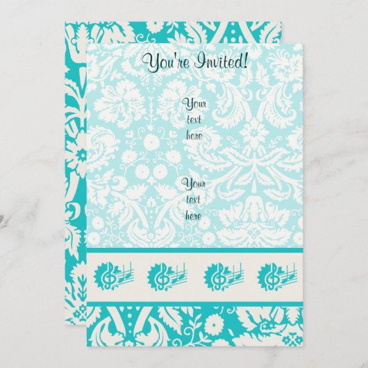 Aquamariner dreifacher Clef Einladung (Vorne/Hinten)