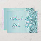 Aquamariner Drucksequins-Bogen u. Diamant danken Dankeskarte (Vorne/Hinten)