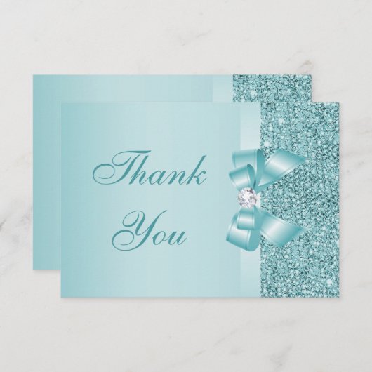 Aquamariner Drucksequins-Bogen u. Diamant danken Dankeskarte (Vorne/Hinten)