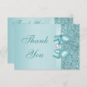 Aquamariner Drucksequins-Bogen u. Diamant danken Dankeskarte (Vorne/Hinten)
