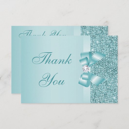 Aquamariner Drucksequins-Bogen u. Diamant danken Dankeskarte (Vorne/Hinten)