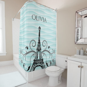 Aquamariner Eiffelturm Blüh Duschvorhang