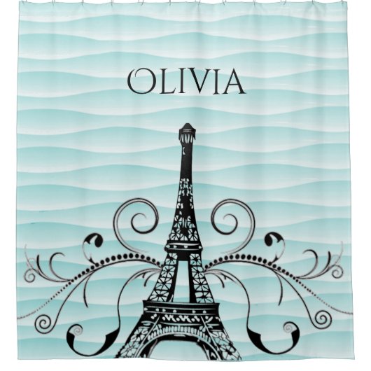 Aquamariner Eiffelturm Blüh Duschvorhang (Vorderseite)