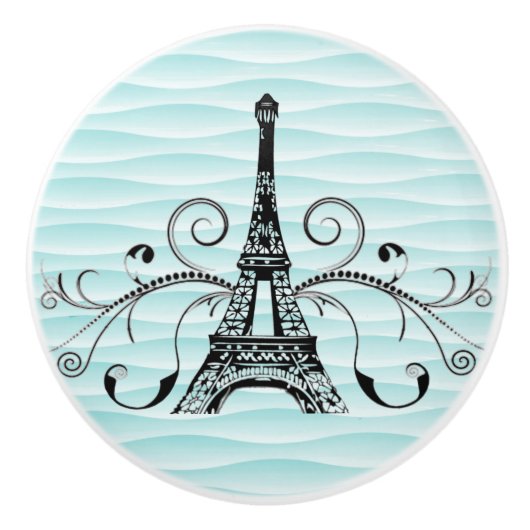 Aquamariner Eiffelturm Blühe Keramik Pull Keramikknauf (Vorderseite)
