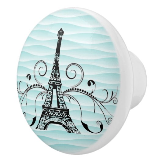 Aquamariner Eiffelturm Blühe Keramik Pull Keramikknauf (Rechts)