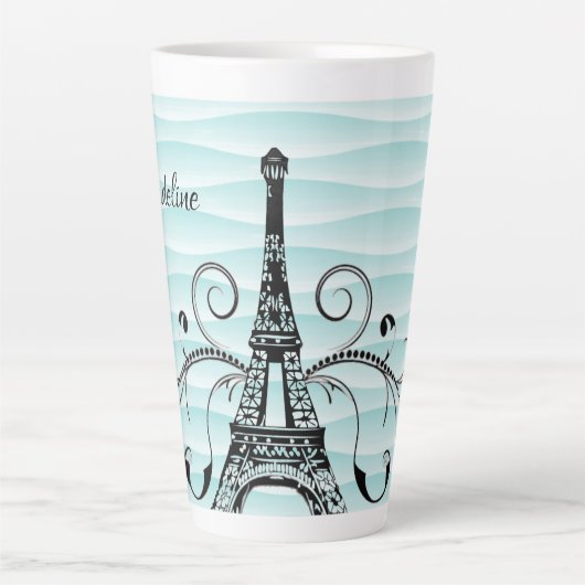 Aquamariner Eiffelturm Blühe Latte-Tasse Milchtasse (Vorderseite)