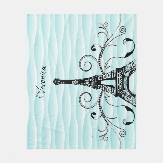 Aquamariner Eiffelturm Blühte Fleece Blanket (Vorderseite)